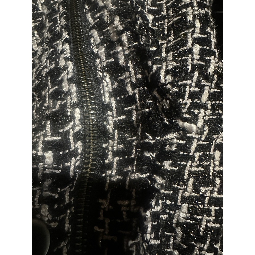 Revolve x House of Harlow Tweed Moto Zip Cropped Jacket XL Blk Wht Biker Chic - Picture 14 of 16